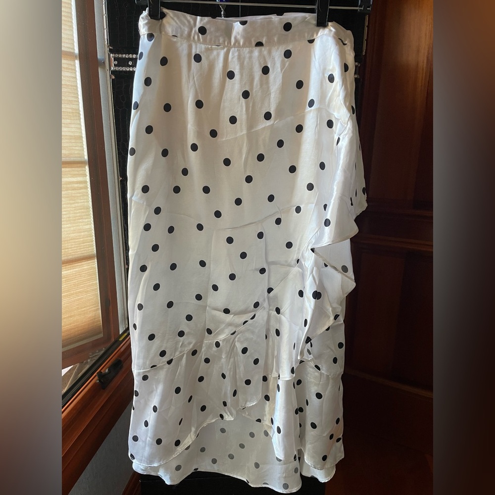 Topshop Womens Size 8 US Black Polka Dot Wrap Ruffle Skirt